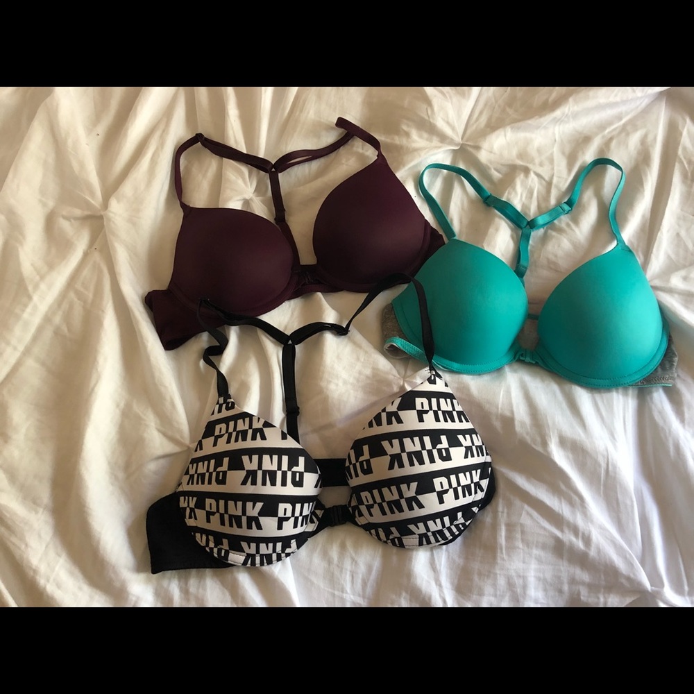 PINK VS Bras// Size: 34A (2) & 32B (1)